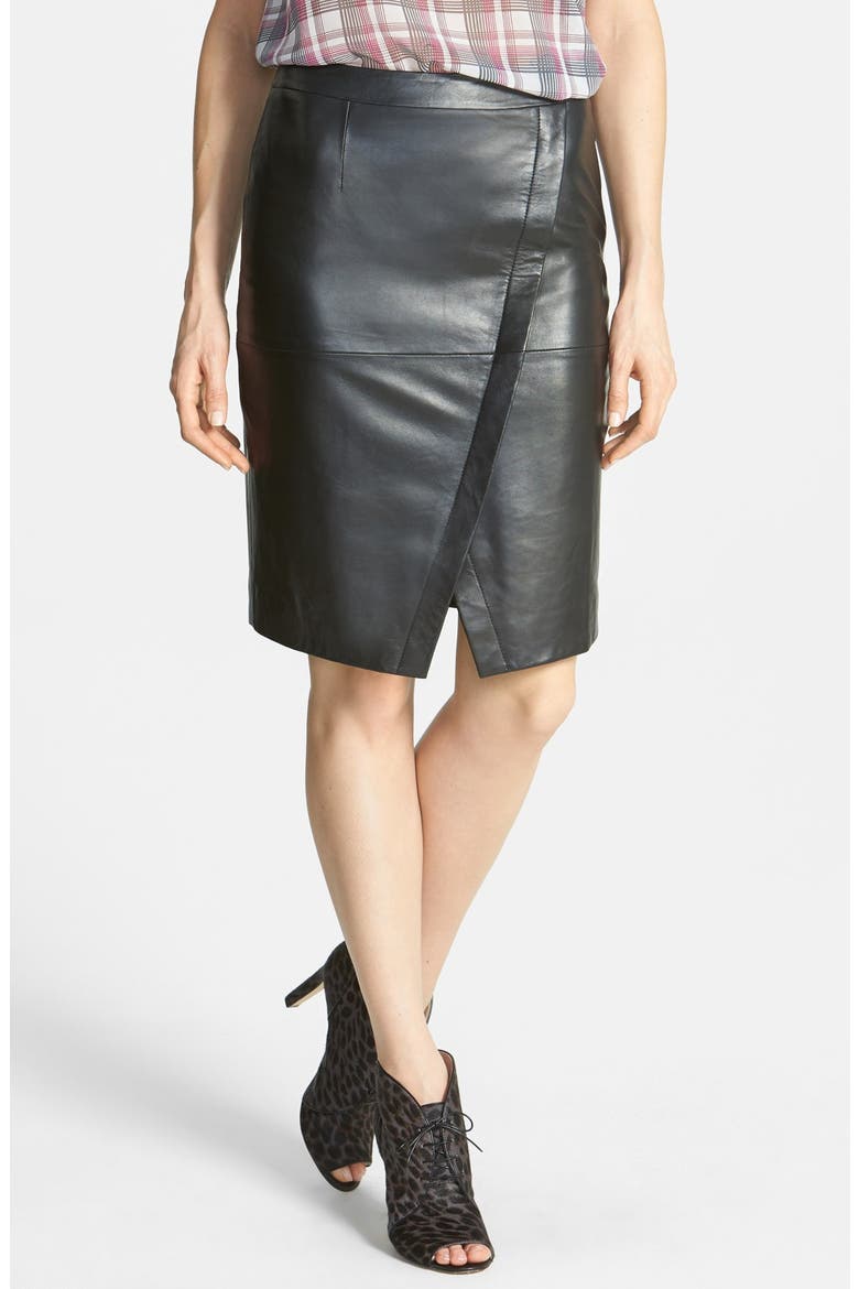 Seamed Leather Pencil Skirt, Main, color, BLACK
