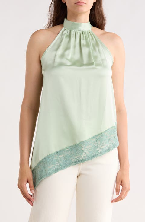 Satin Lace Asymmetrical Halter Top