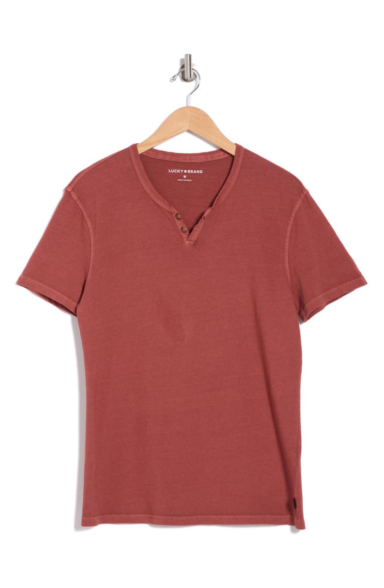 Lucky Brand Burnout Notch Neck T-Shirt, Alternate, color, Henna