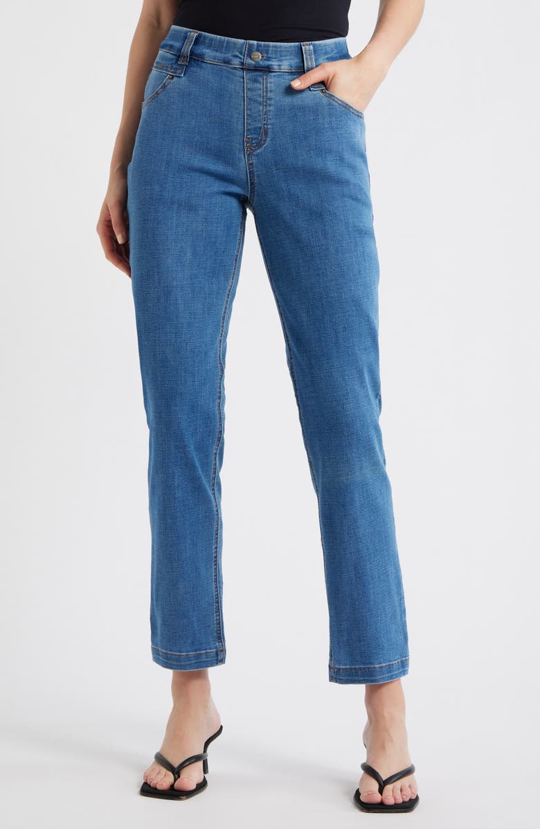 Hue Crosshatch Pedal Pusher Denim Leggings, Main, color, Chambray Wash