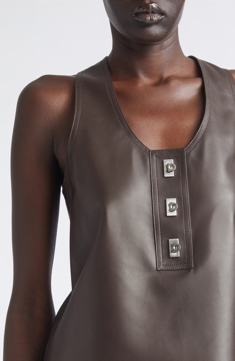 FERRAGAMO Racerback Napa Leather Tank, Alternate, color, Expresso