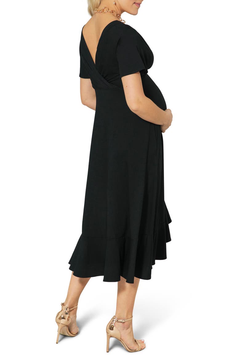 Waterfall Midi Maternity Dress, Alternate, color, BLACK