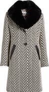 Via Spiga Herringbone Coat with Faux Fur Collar