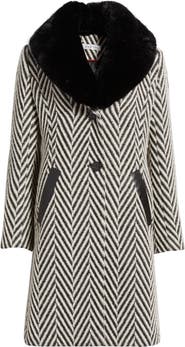 Via Spiga Herringbone Coat with Faux Fur Collar