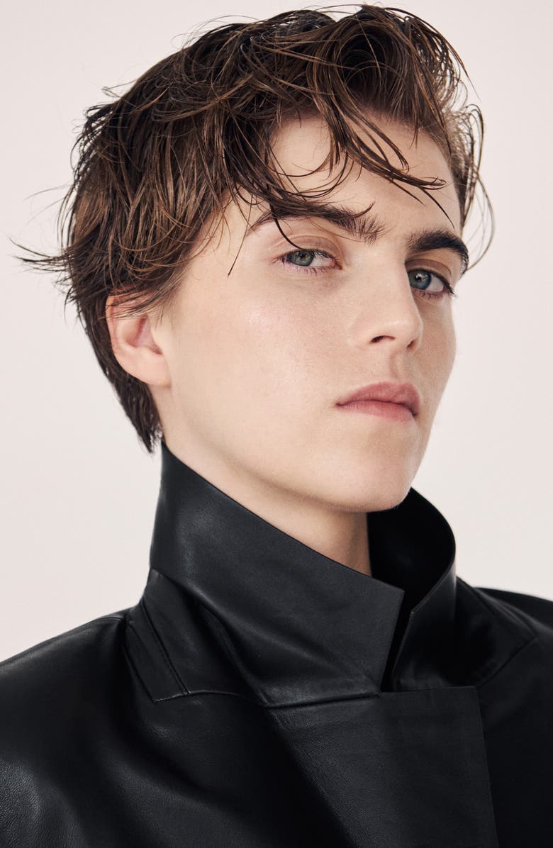 MANGO Long Leather Coat, Alternate, color, Black