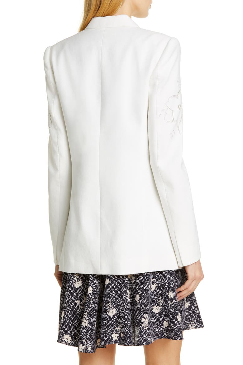 Eyelet Embroidery Linen Blend Blazer, Alternate, color, SNOW