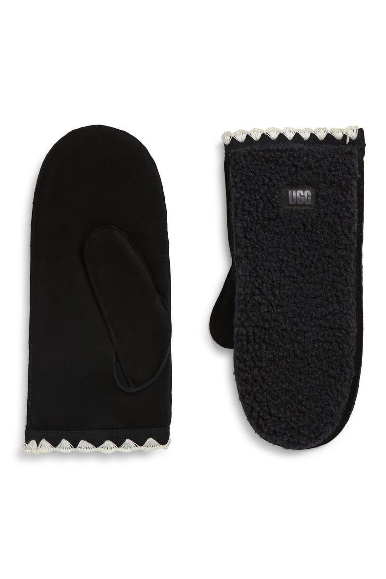 UGGfluff Scalloped Mittens, Main, color, BLACK