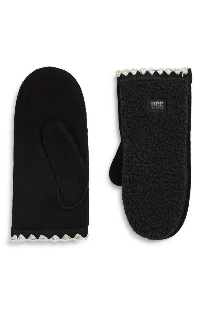 UGG<sup>®</sup> UGGfluff Scalloped Mittens, Main, color, Black