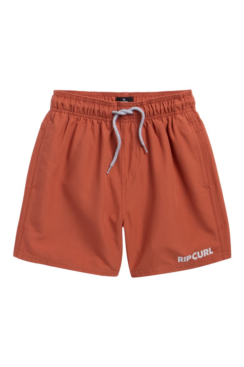 Kids' Streamline Offset Volley Swim Trunks, Main, color, BAKED CLAY