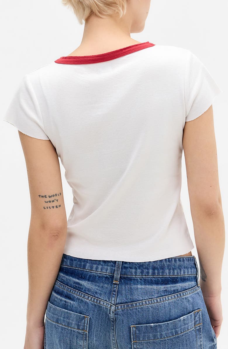 BDG Urban Outfitters Soorty V-Neck Faded Graphic Baby Tee, Alternate, color, Ecru