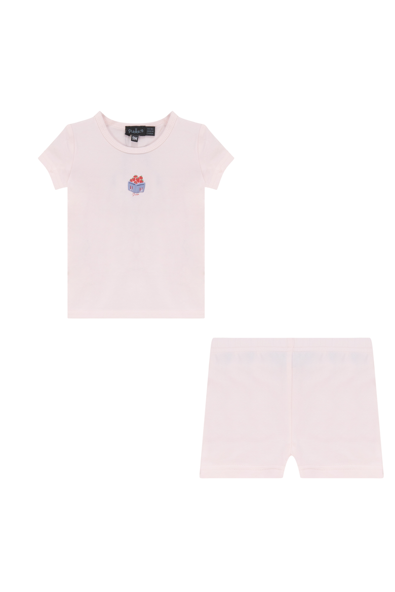 Girl Strawberry Box Puff Detail Short Sleeve Top and Shorts Set, Main, color, Pink Sorbet