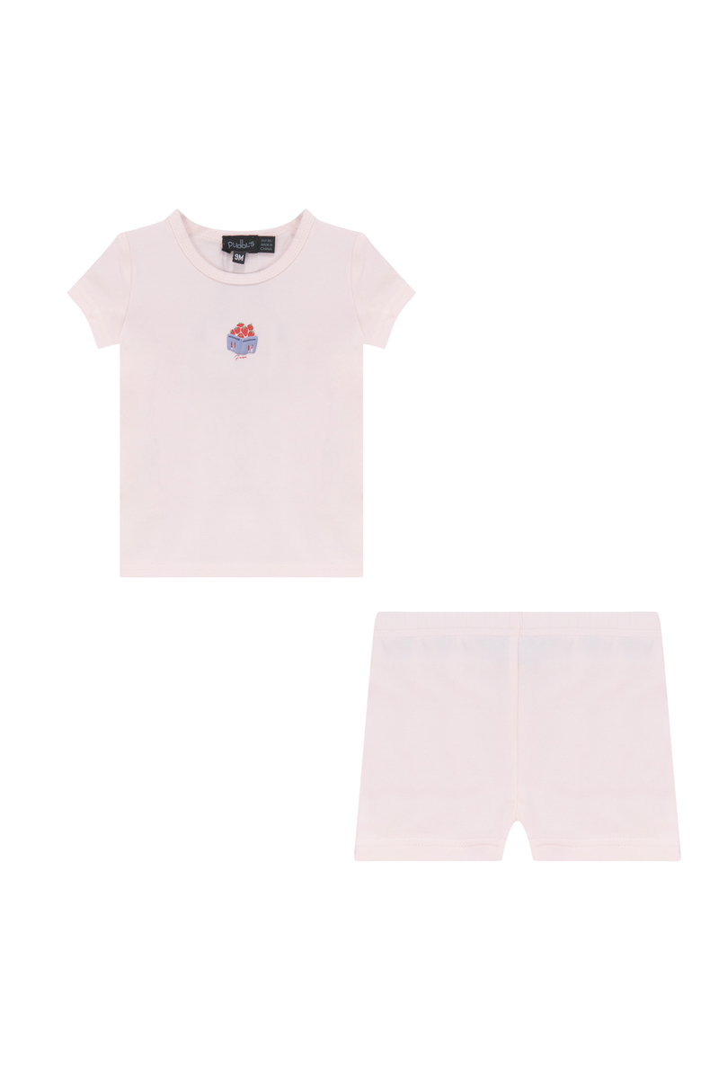 Puddles Girl Strawberry Box Puff Detail Short Sleeve Top and Shorts Set, Main, color, Pink Sorbet
