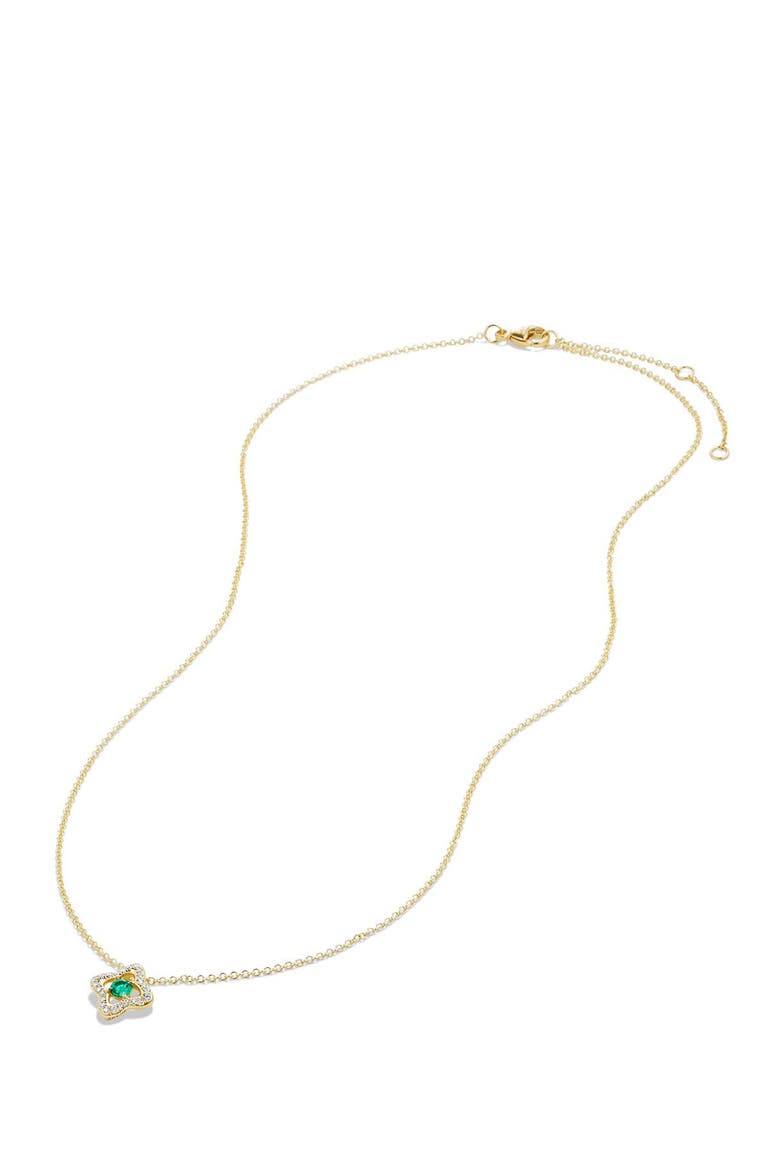 Venetian Quatrefoil Necklace with Diamonds in 18K Gold, Alternate, color, EMERALD