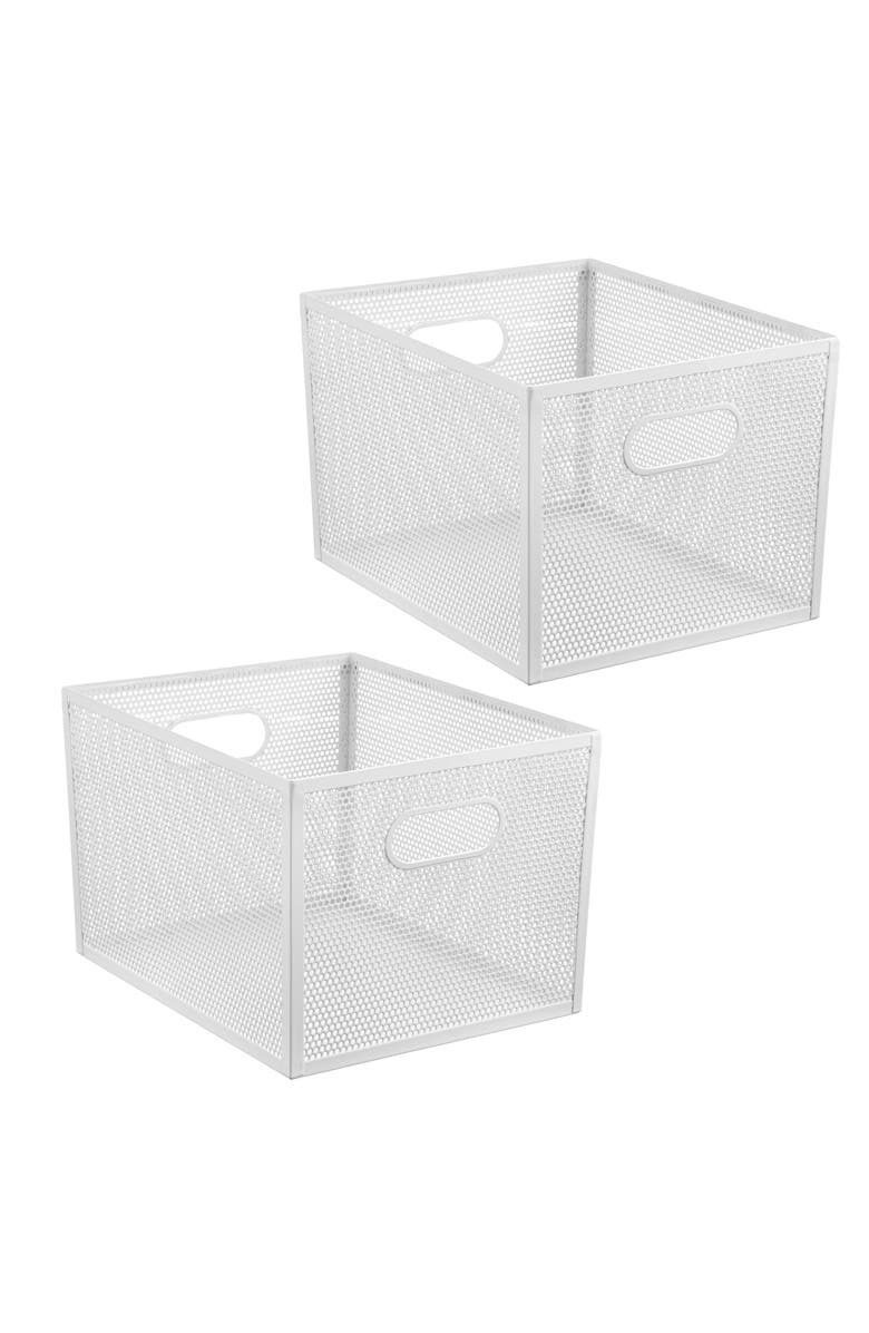 mDesign Perforated Metal Storage Bin with Handles for Kitchen and Pantry - Set of 2 - Matte White, Main, color, White