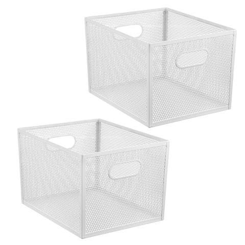 Perforated Metal Storage Bin with Handles for Kitchen and Pantry - Set of 2 - Matte White
