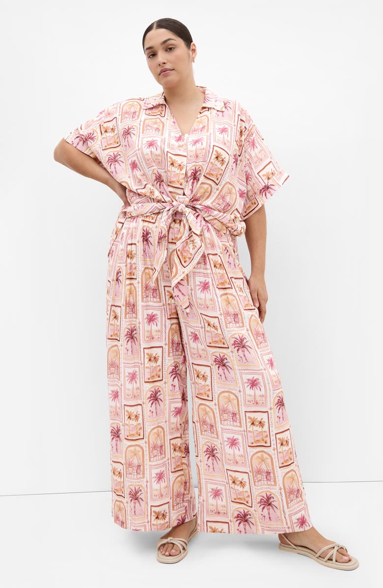 City Chic Postcard Print Tie Front Top, Alternate, color, Postcard Soiree