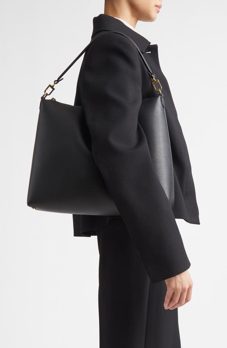 TOTEME Medium Bevel Leather Hobo Bag, Alternate, color, Black