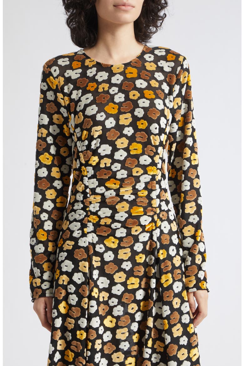 Long Sleeve Gathered Dress, Alternate, color, PETAL POLKA