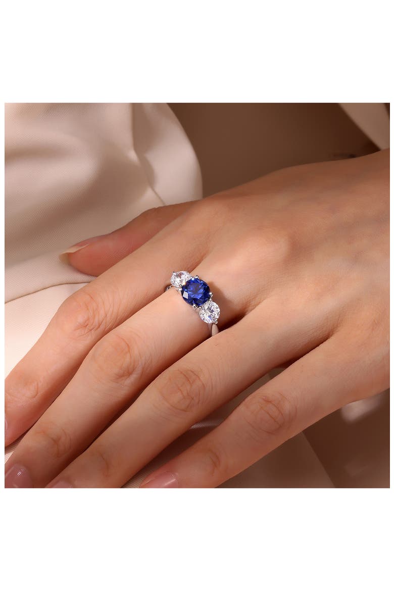 Classic Lab Created Sapphire & Simulated Diamond Ring, Alternate, color, BLUE