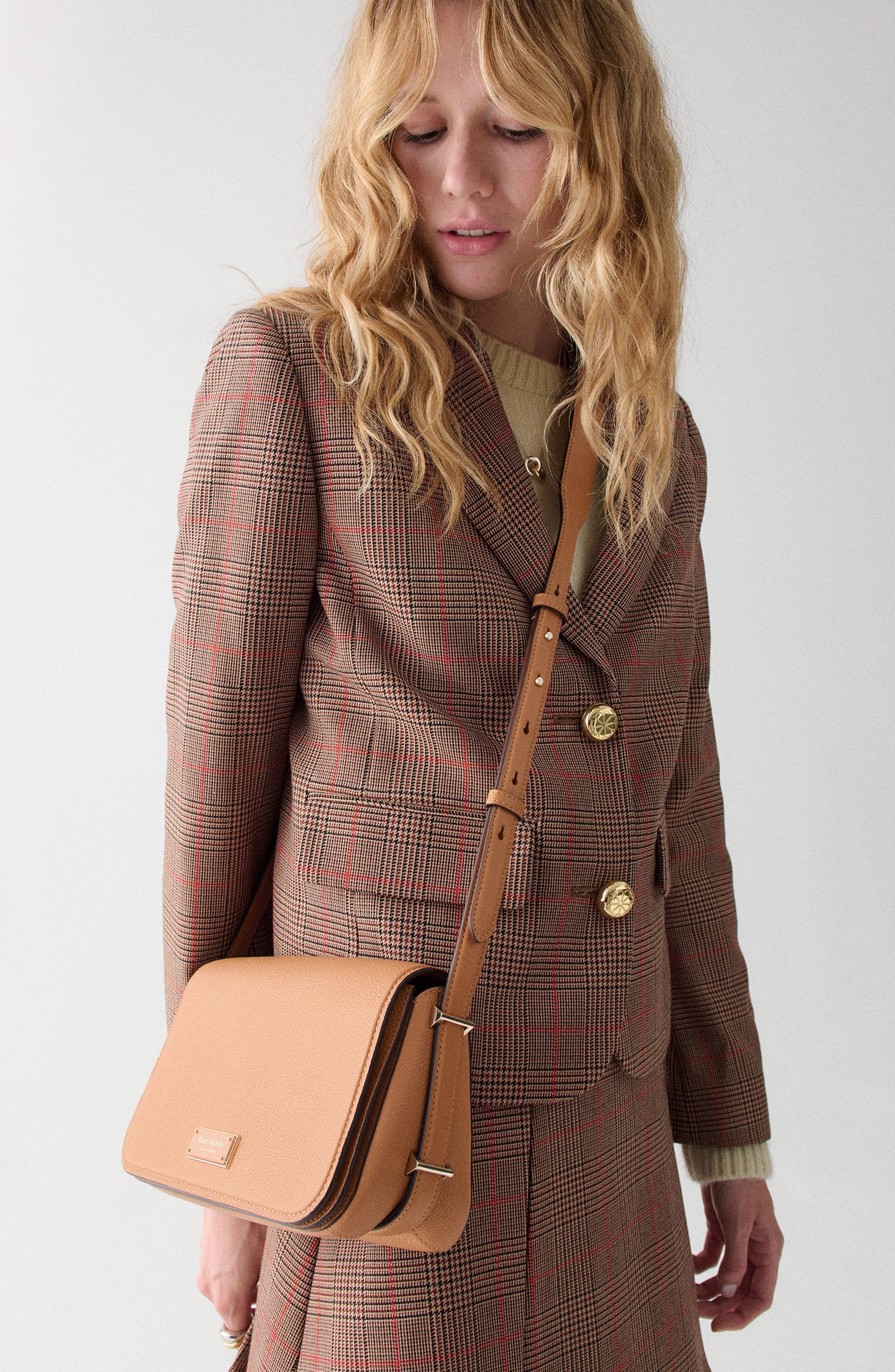 Kate Spade New York small liv pebble leather flap crossbody bag, Alternate, color, Biscotti