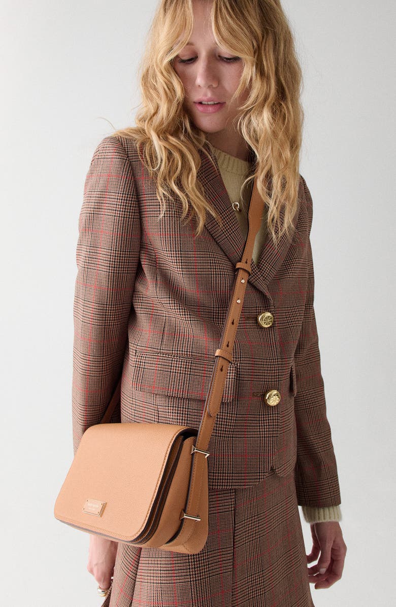 Kate Spade New York small liv pebble leather flap crossbody bag, Alternate, color, Biscotti