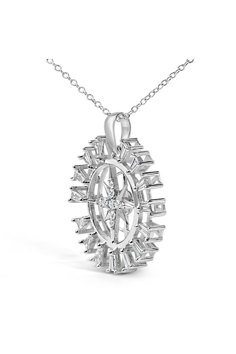 Sterling Silver 1/2 Cttw Diamond Starburst Compass Medallion Pendant Necklace, Alternate, color, Silver