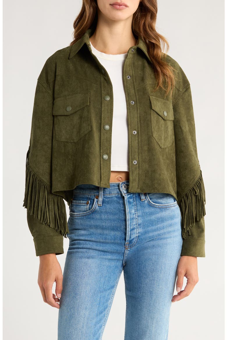 Faux Suede Fringe Jacket, Main, color, KALE CHIPS