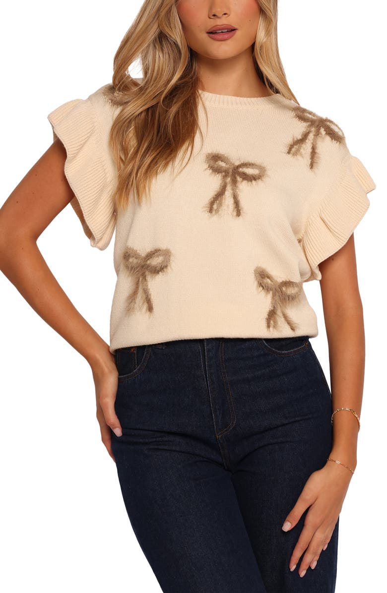 Petal & Pup Cherish Bow Accent Ruffle Sleeve Sweater, Main, color,