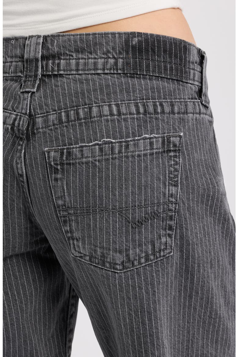Kayla Print Pinstripe Low Rise Wide Leg Jeans, Alternate, color, BLACK