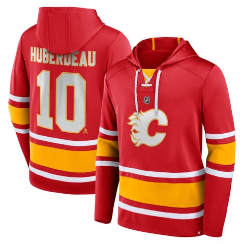 Men's Fanatics Branded Jonathan Huberdeau Red Calgary Flames Name & Number Lace-Up Pullover Hoodie
