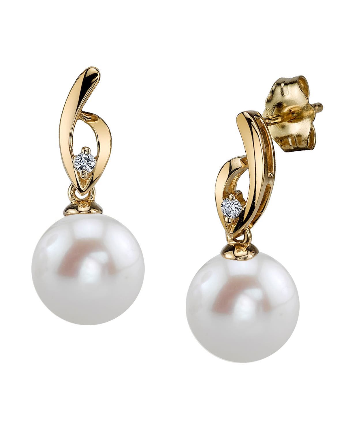 The Pearl Source Freshwater Pearl & Diamond Lois Earrings In Yellow Gold