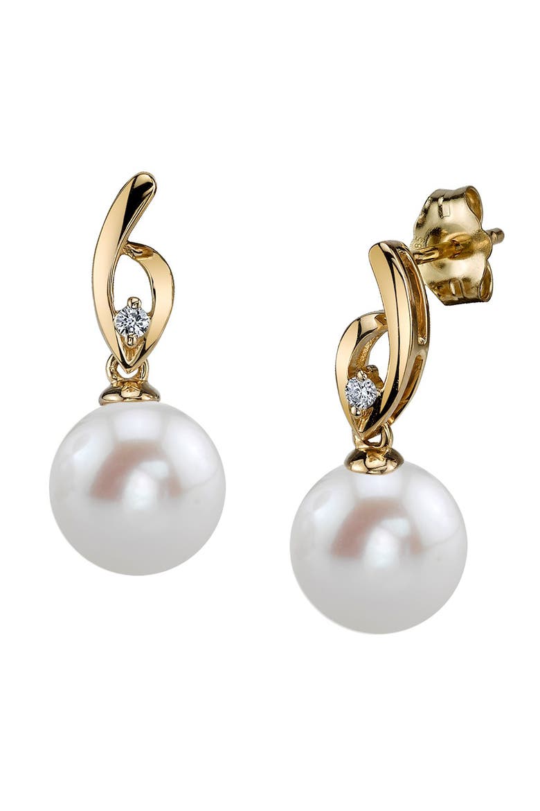 Freshwater Pearl & Diamond Lois Earrings, Main, color, Yellow Gold