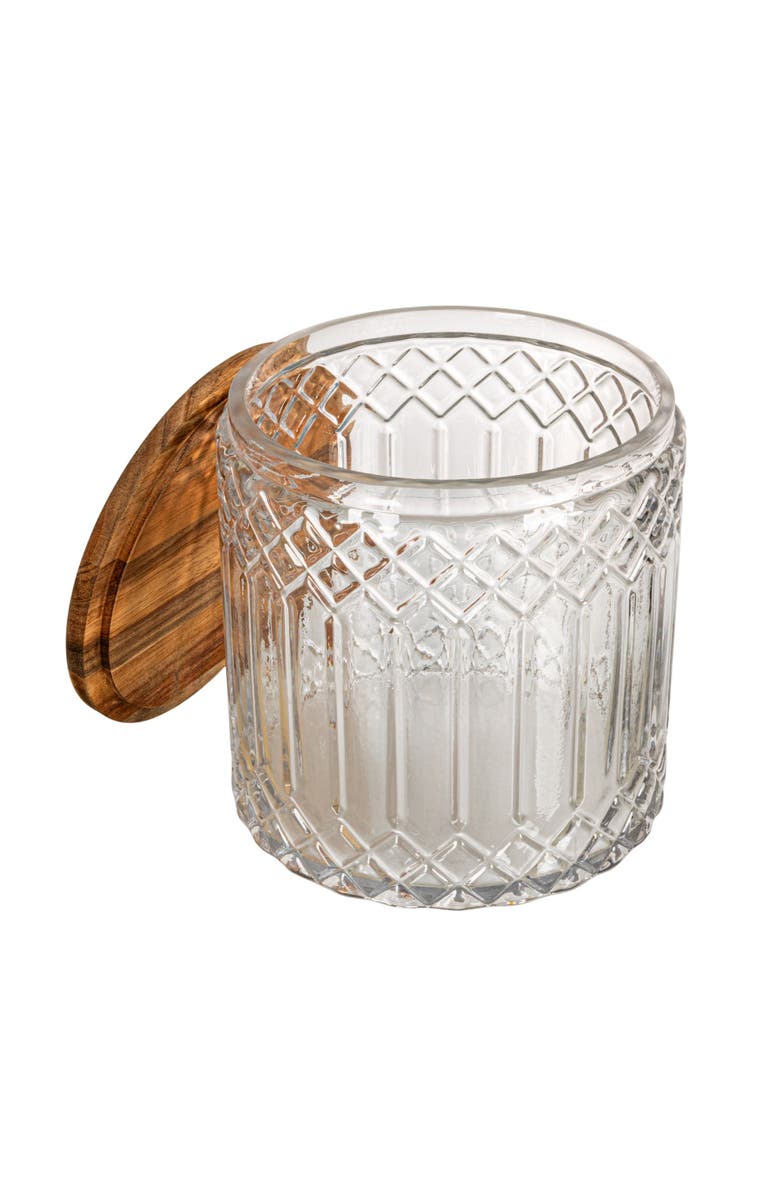 Storied Home 3.5-Quart Cut Glass Jar with Acacia Wood Lid, Natural, Alternate, color,