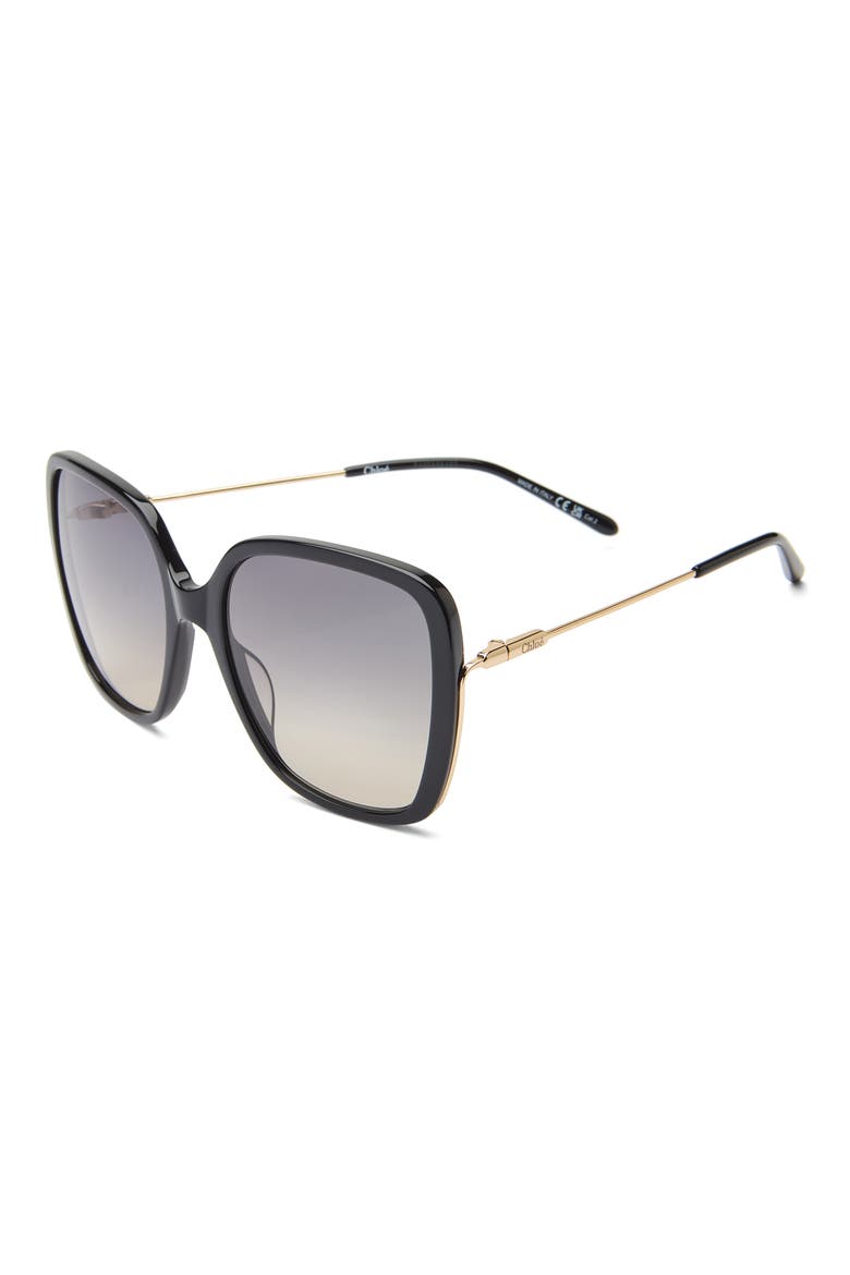 57mm Square Sunglasses, Alternate, color, BLACK GOLD GREY