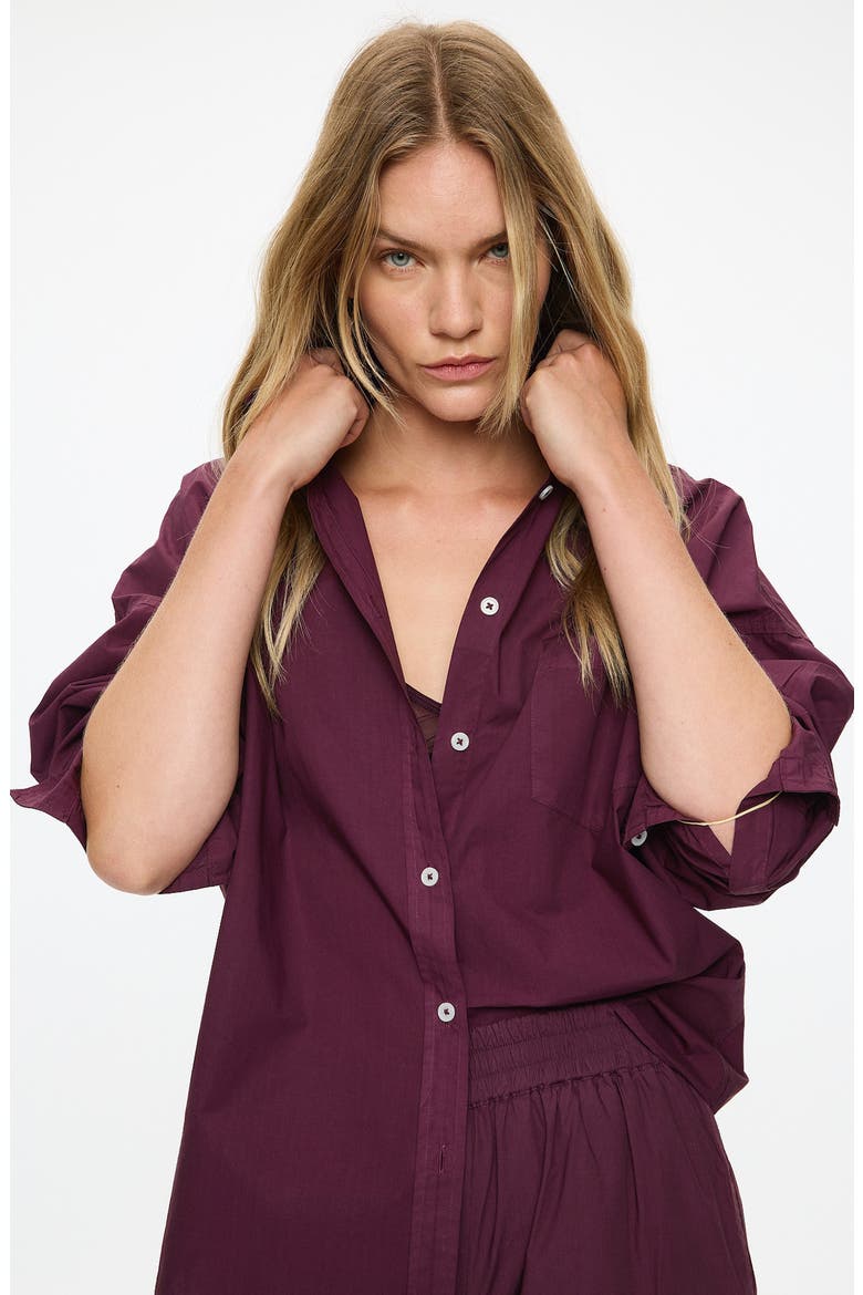 Chiara Button-Up Shirt, Alternate, color, CHERRY