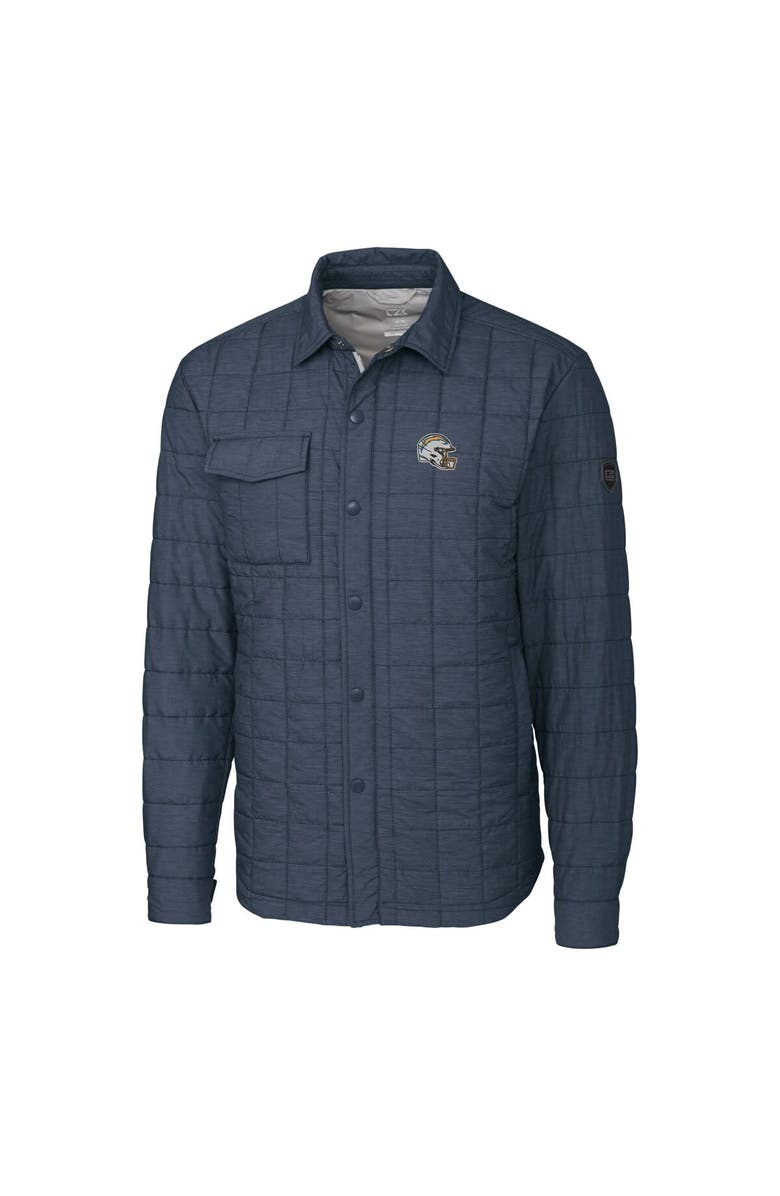 Cutter & Buck Men's Cutter & Buck  Heather Navy Los Angeles Chargers Helmet Rainier PrimaLoft Eco Insulated Quilted Button-Up Shacket, Alternate, color, 