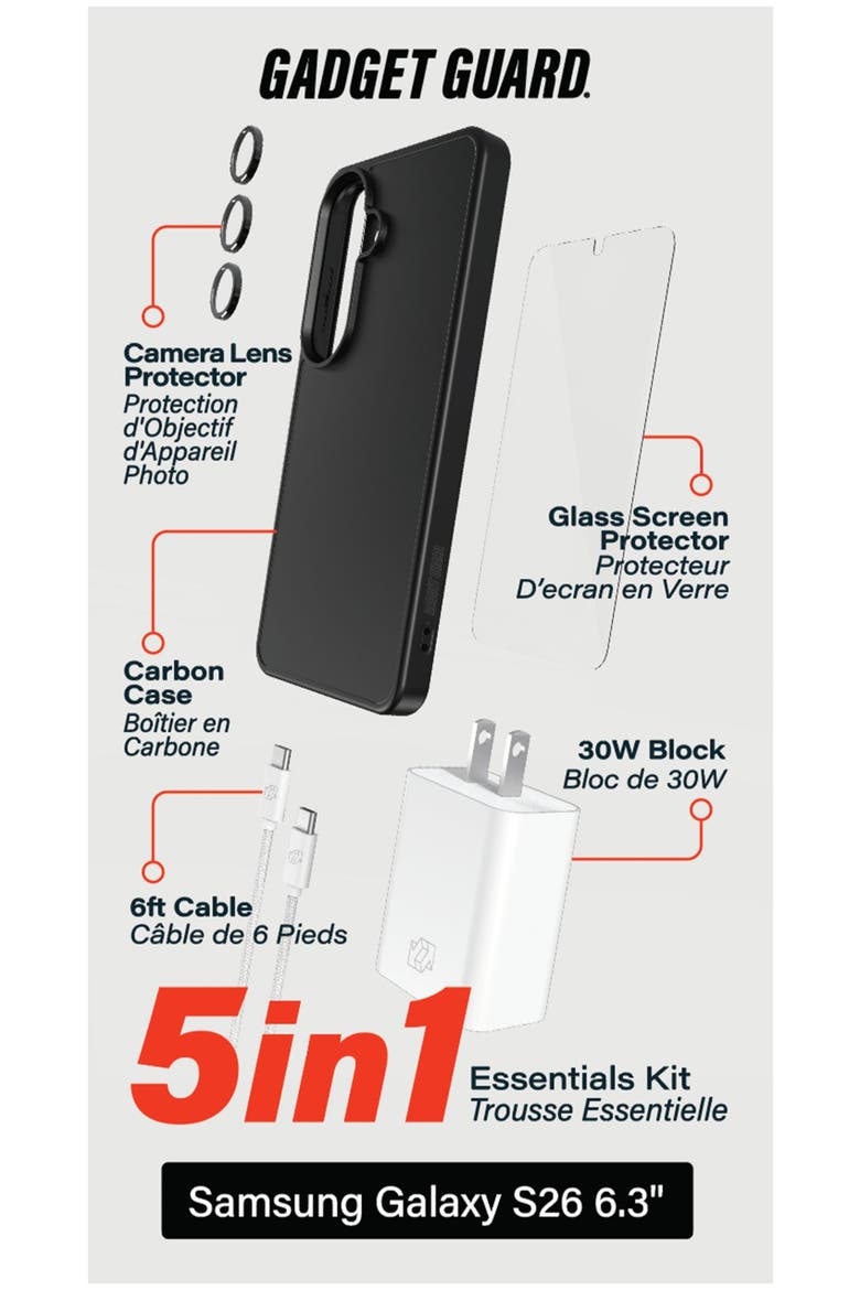 5 in 1 Bundle (includes Case /  Camera Lens Protector /  Glass Screen Protector /  30W Charging Block /  1.8m Cable) for Samsung Galaxy S26, Alternate, color, Black