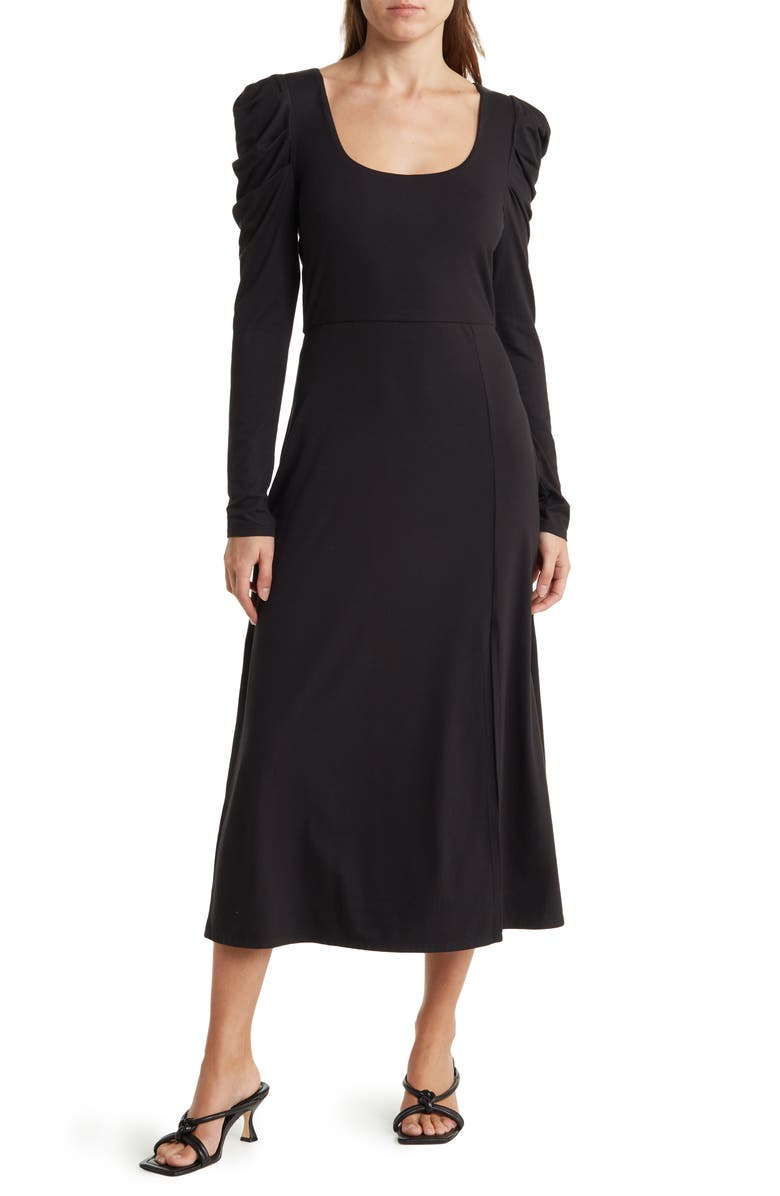 WAYF Puff Long Sleeve Midi Dress, Main, color,