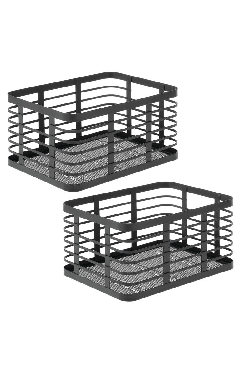 mDesign Metal Pantry Basket with Handles - Set of 2 - Matte Black, Main, color, Matte Black