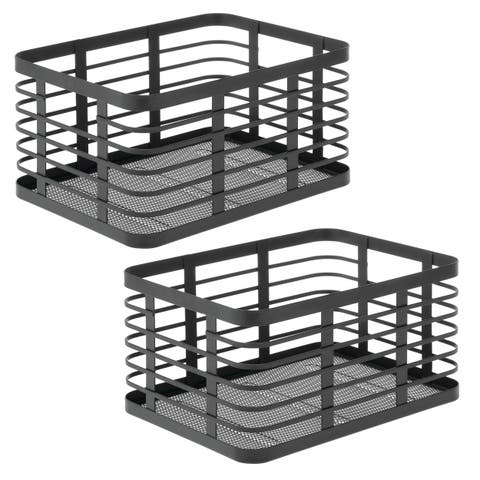 Metal Pantry Basket with Handles - Set of 2 - Matte Black