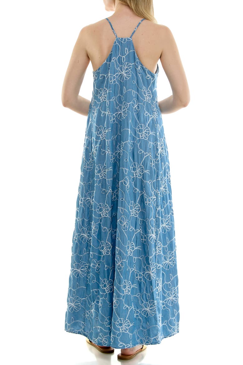 Floral Embroidered Maxi Slipdress, Alternate, color, MEDIUM WASH