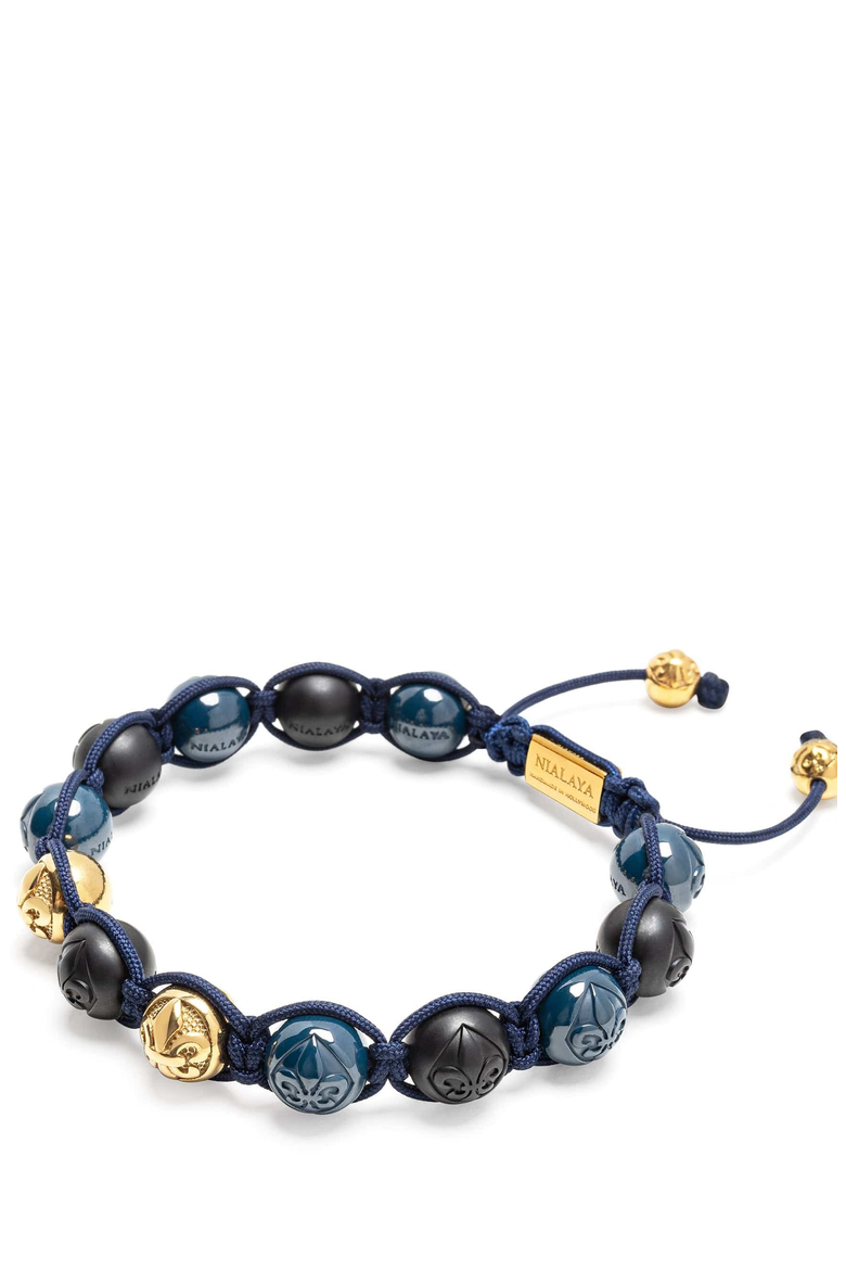 Black Blue Ceramic Gold Beaded Bracelet, Alternate, color, Black / Blue / Gold