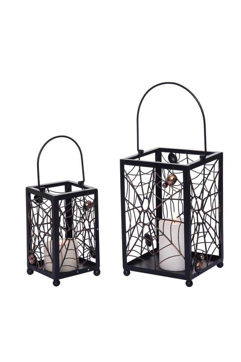 Halloween Lantern Spider Web Candle Holders Set of 2, Main, color, Gray