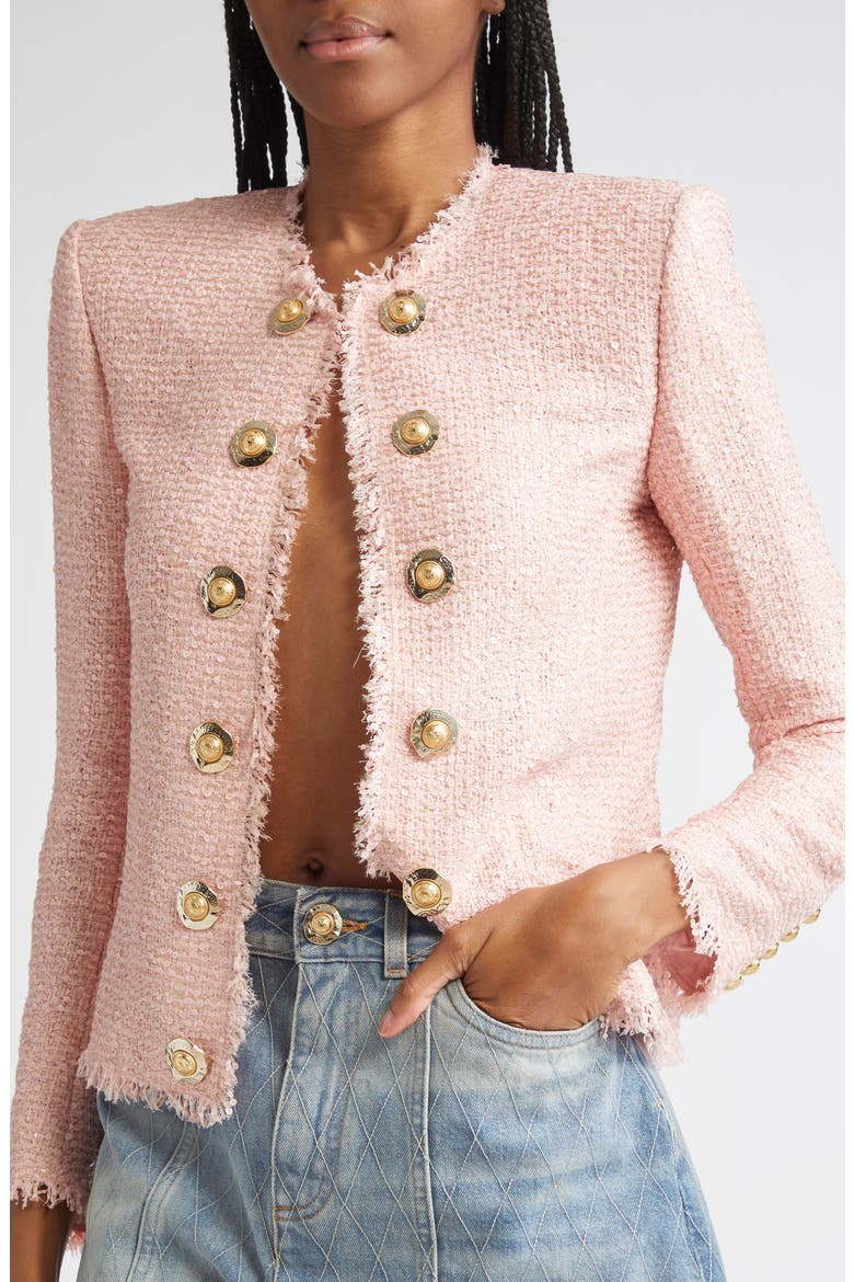 Glitter Embellished Silk Tweed Spencer Jacket, Alternate, color, 4CU PINK