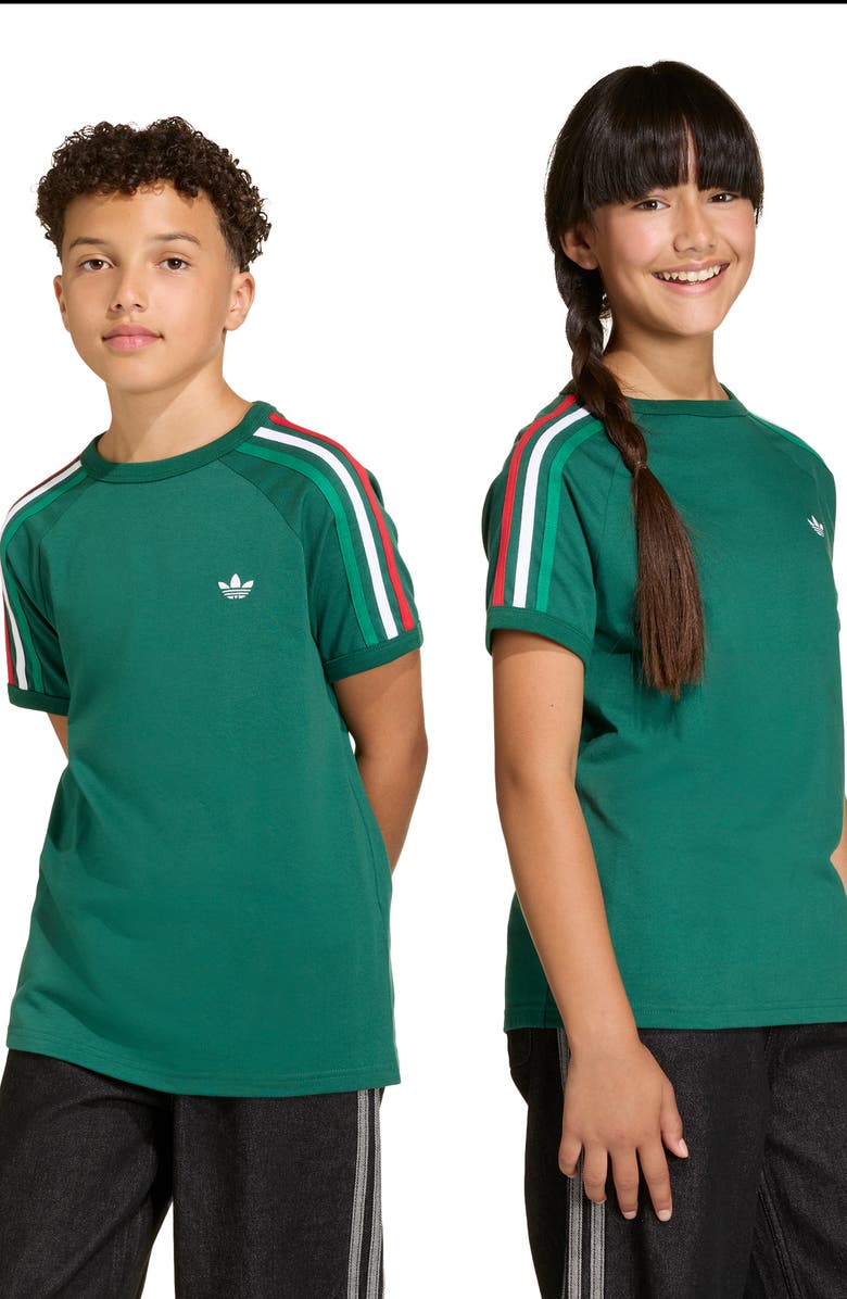 adidas Originals Kid's 3-Stripes Trefoil Logo T-Shirt, Alternate, color, Team Dark Green/White