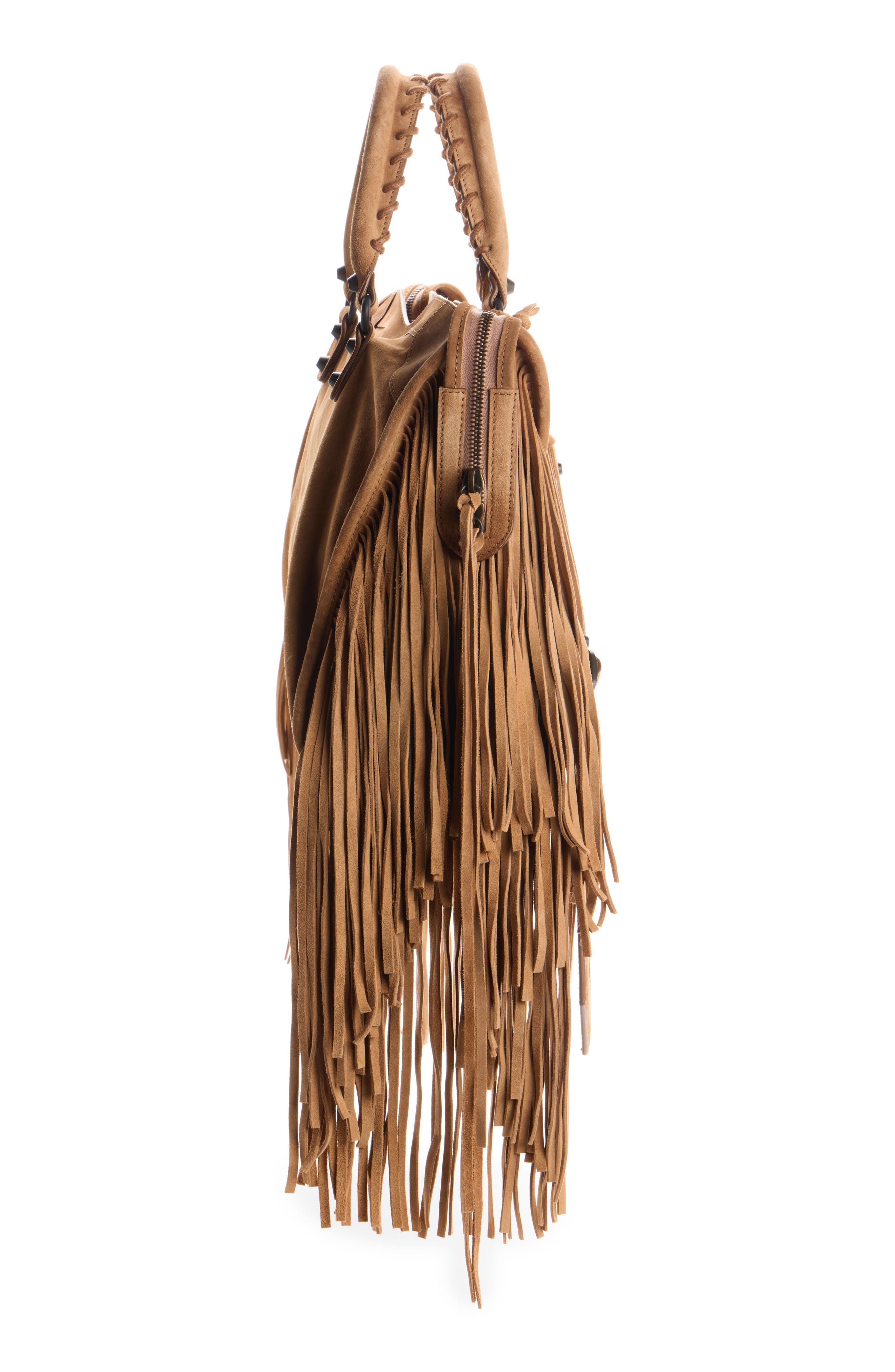 Small Le City Fringe Suede Leather Crossbody Bag, Alternate, color, 2533 CAMEL