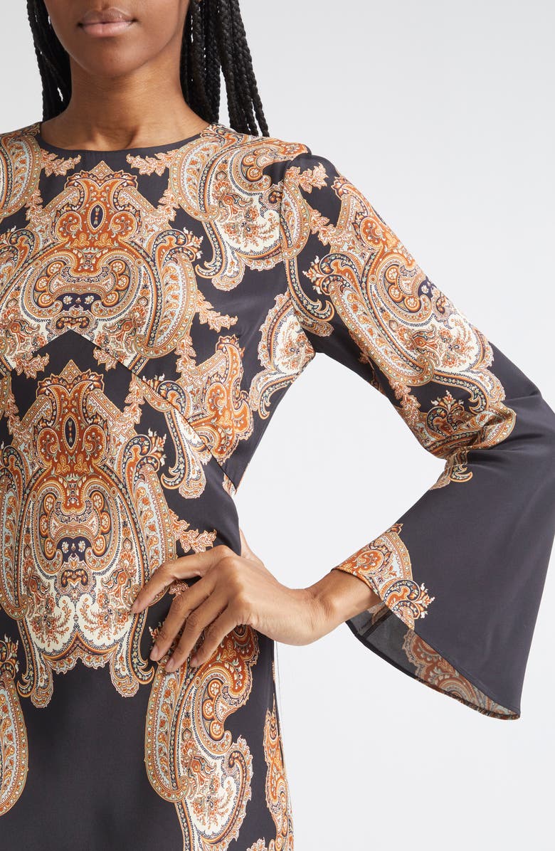Veronica Beard Lupita Tapestry Print Long Sleeve Silk Blend Dress, Alternate, color, 