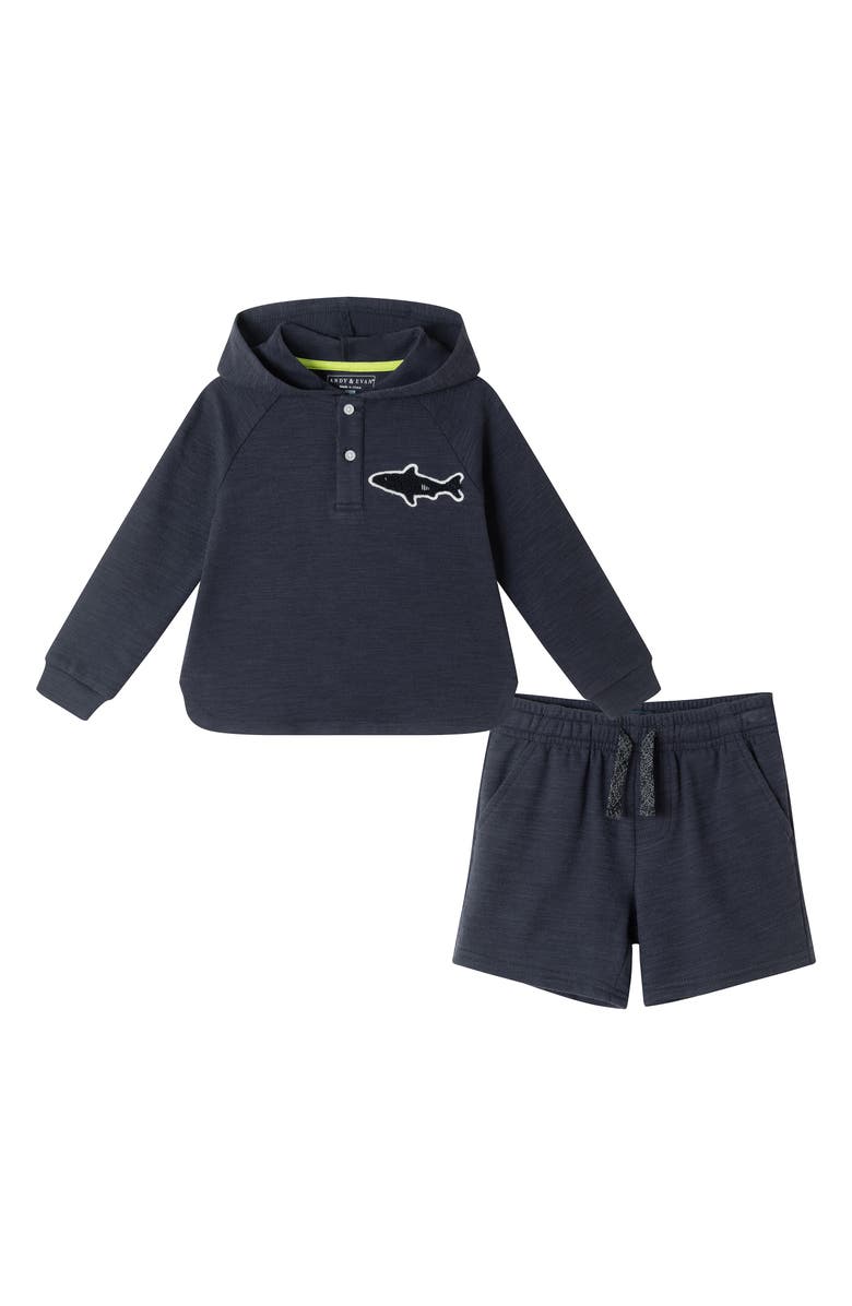 Andy & Evan Kids' Long Sleeve Hoodie & Shorts Set, Main, color, Navy
