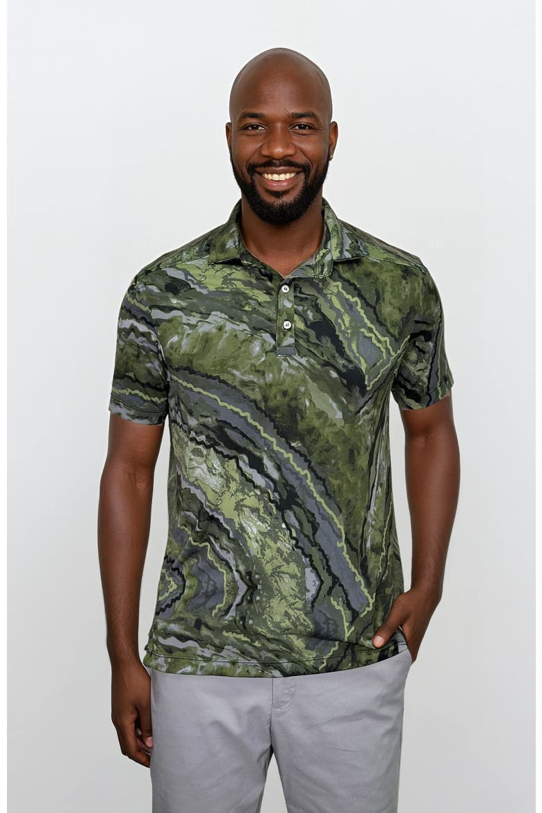 Wrinkle Resistant 3 Button Green Marble Polo Shirt, Main, color, Green Multi
