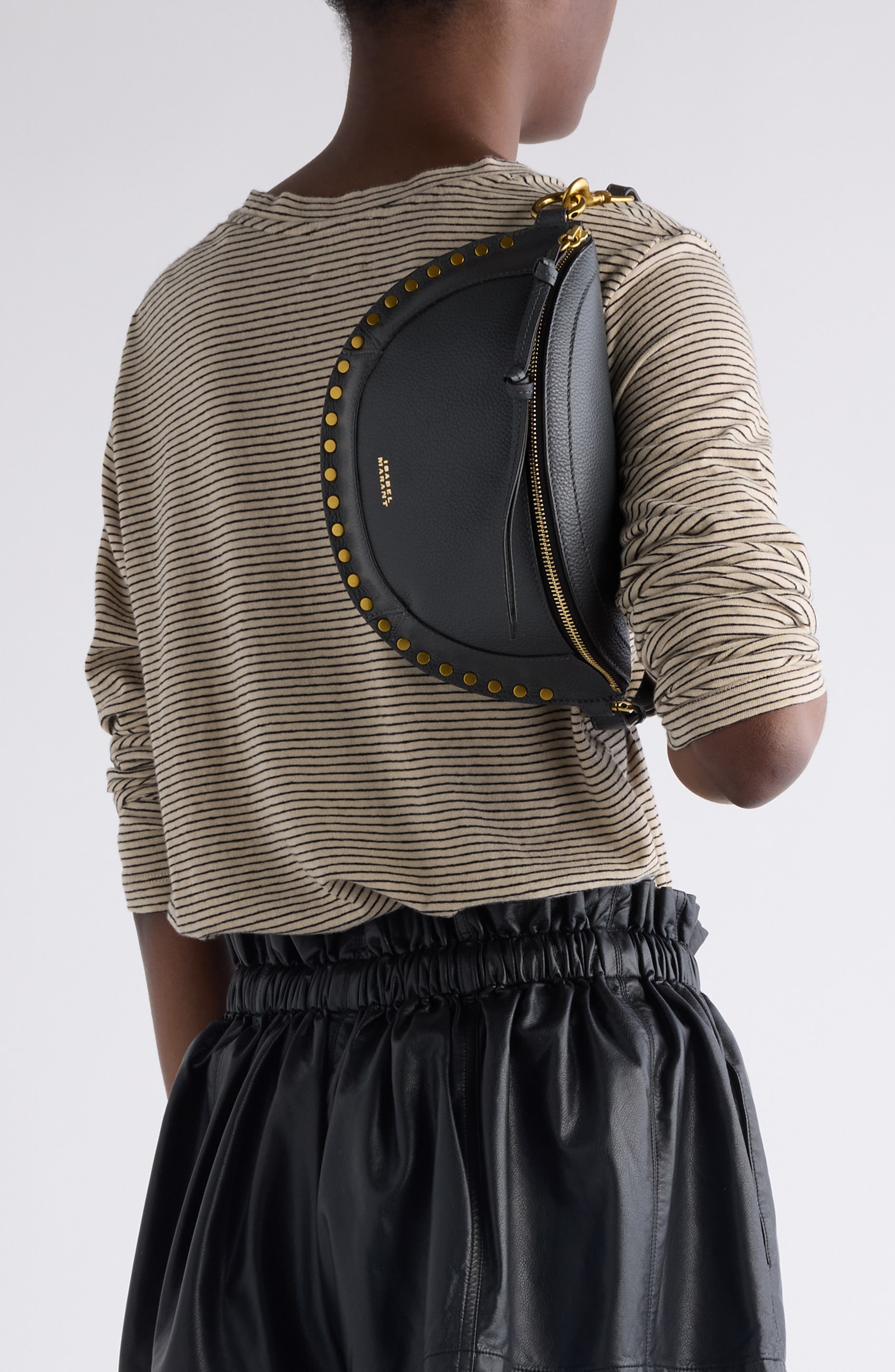 Isabel Marant Skano Stud Leather Convertible Belt Bag, Alternate, color, Asphalt